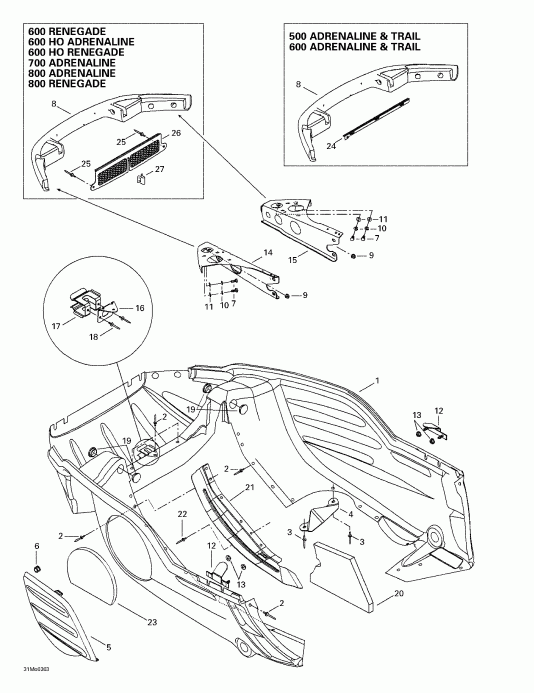 SkiDoo MX Z 500/600/600 HO/700/800, 2003 -  