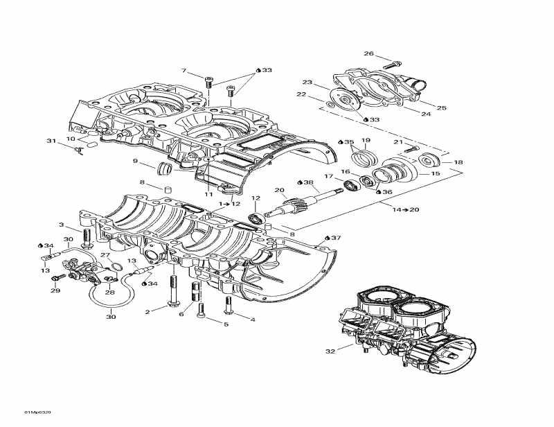  ski-doo MX Z Blair Morgan Special Edition, 2003  - Crankcase, Water Pump And Oil Pump