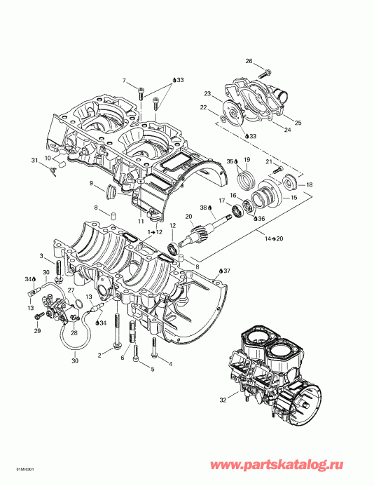 Skidoo MX Z Rev 600 HO/800/007 Special Edition, 2003 - Crankcase, Water Pump And Oil Pump