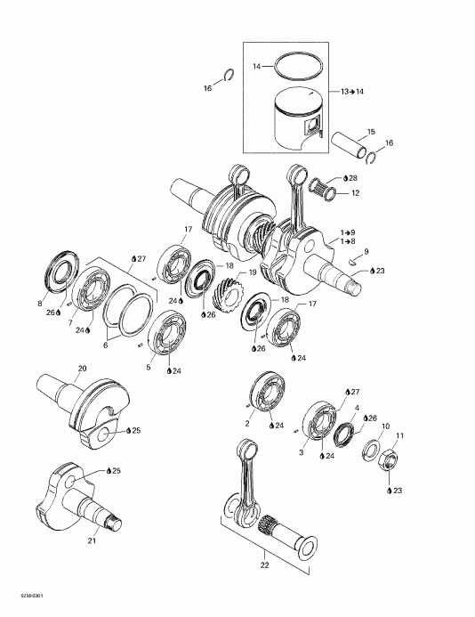 snowmobile Ski Doo - Crankshaft And Pistons