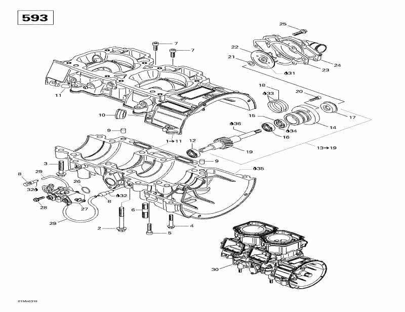  BRP  Skandic 600, 2003 - Crankcase, Rotary Valve, Water Pump (593)