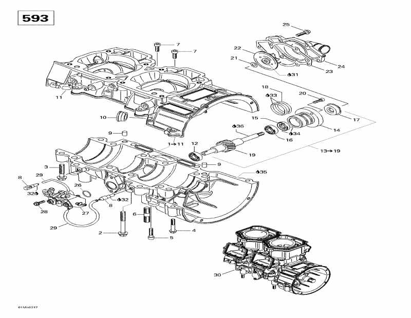  BRP SkiDoo Skandic SUV 600, 2003  - Crankcase, Rotary Valve, Water Pump