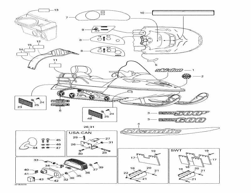 snowmobile BRP Skandic Wide Track 500 F, 2003  - Decals And Accessories
