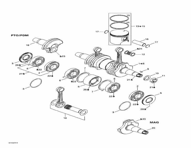 snowmobile Ski-doo Summit 550 F, 2003  - Crankshaft And Pistons