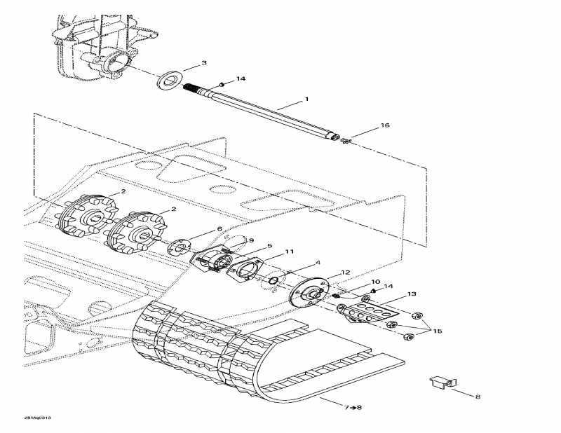 snowmobile Ski Doo Summit 550 F, 2003 - Drive Axle And Track