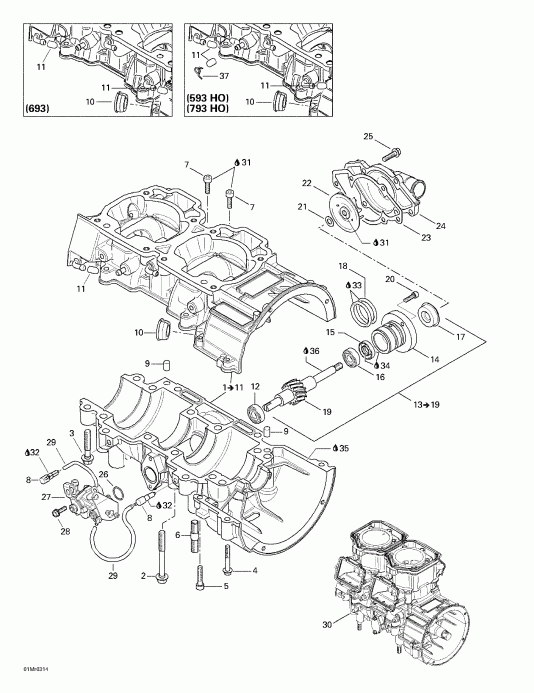 �������� Skidoo Summit 600 HO/700/800 HO, 2003 - Crankcase, Water Pump And Oil Pump