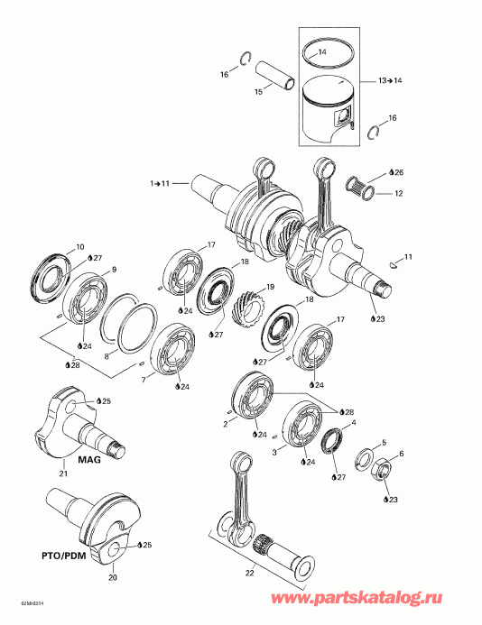   Summit 600 HO/700/800 HO, 2003 - Crankshaft And Pistons