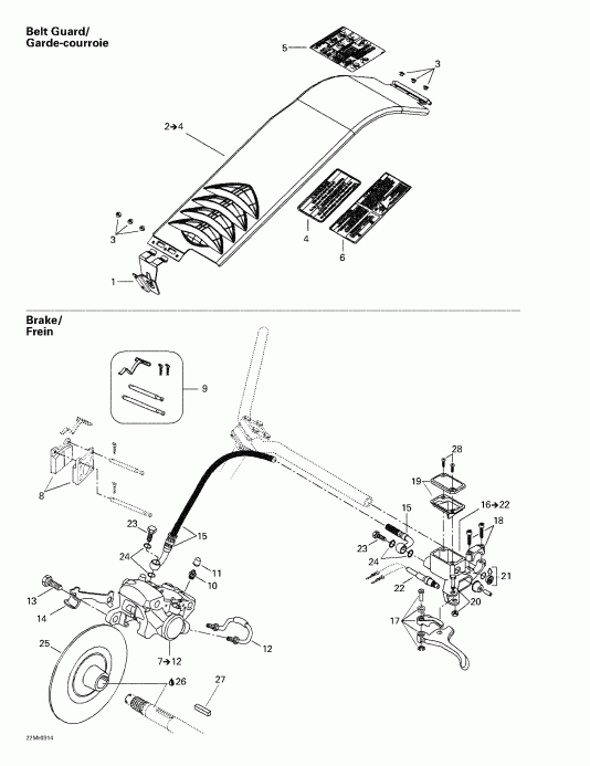 snowmobile Skidoo ������ Summit 600 HO/700/800 HO, 2003 - Hydraulic Brake And Belt Guard