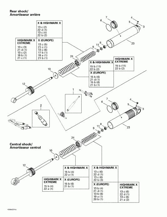 snowmobile Ski Doo Summit 600 HO/700/800 HO, 2003  - Rear Take Apart Shocks