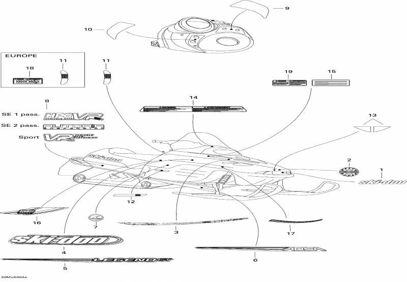 snowmobile ski-doo Legend 500 SS, 2004 - Decals (black Cab)