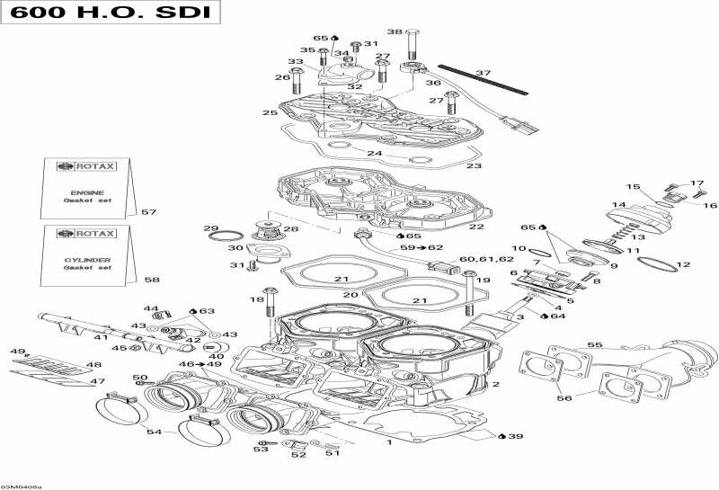 snowmobile SKIDOO Legend 600 HO SDI, 2004  - Cylinder, Exhaust Manifold, Reed Valve (600)