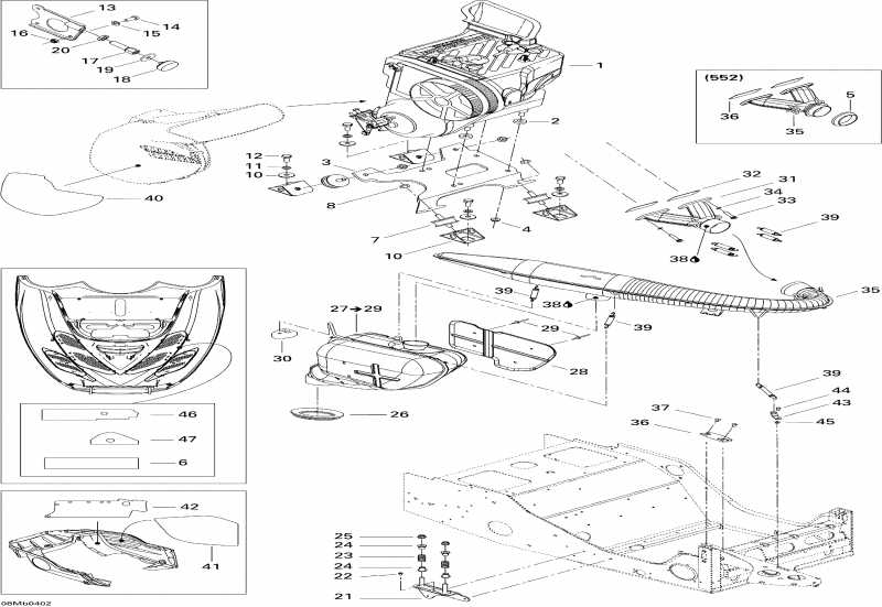 Ski-doo MX Z 380F, 2004 - Engine Support And Muffler (380f)