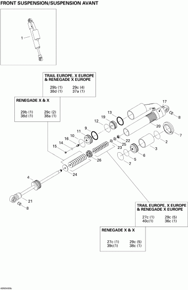 snowmobile Skidoo MX Z 500SS Trail/Adrenaline, 2004 - Front Take Apart Shocks