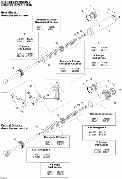 Skidoo MX Z 500SS Trail/Adrenaline, 2004 ������ - Rear Take Apart Shocks