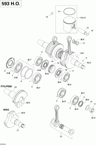  Ski-doo MX Z 600 HO Renegade/Renegade X, 2004  - Crankshaft And Pistons (593 Ho)