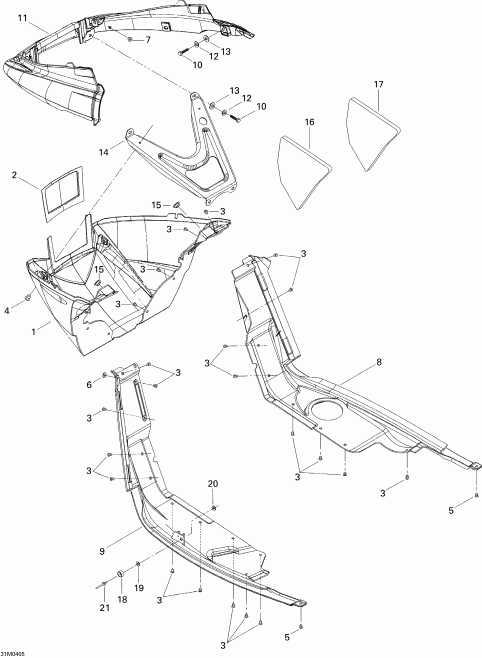 snowmobile Skidoo MX Z 800 HO Renegade/Renegade X, 2004  - Bottom Pan