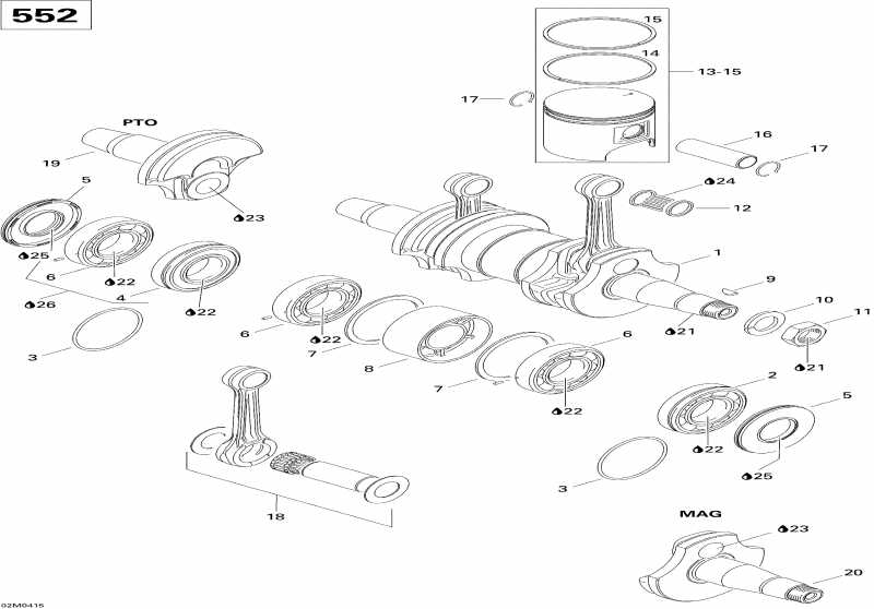 SkiDoo Skandic SUV 550F, 2004  - Crankshaft And Pistons (552)