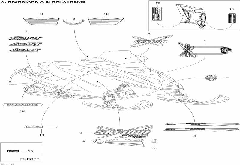 snowmobile Skidoo  Summit 800 HO, 2004 - Decals (x, Highmark X, Hm Xtreme)