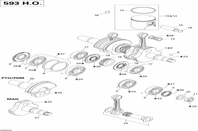 snowmobile ski-doo GTX 600 HO, 2005  - Crankshaft And Pistons 593ho