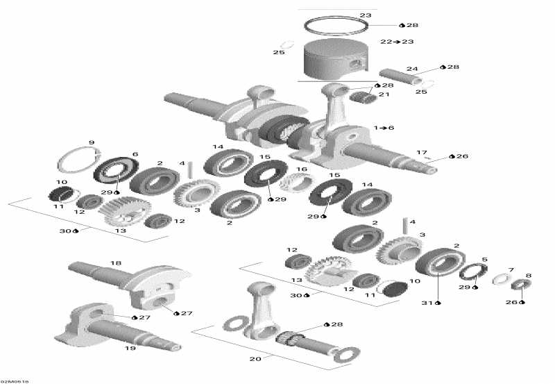 Skidoo Mach Z 1000 SDI, 2005  - Crankshaft And Pistons