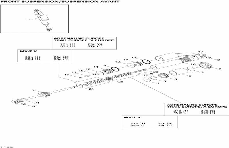 snowmobile SKIDOO MX Z 500SS Trail & Adrenaline, 2005 - Take Apart Shock, Front