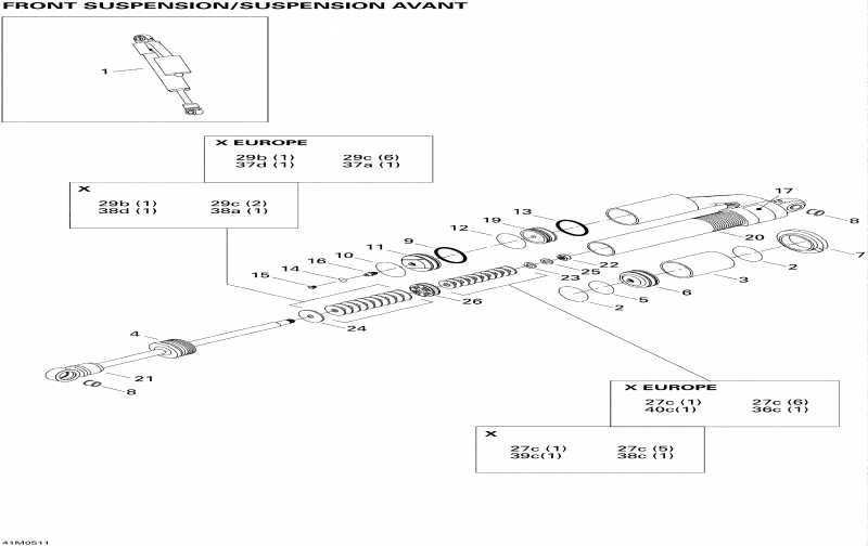    MX Z 600 HO SDI Adrenaline & X, 2005 - Take Apart Shock, Front X