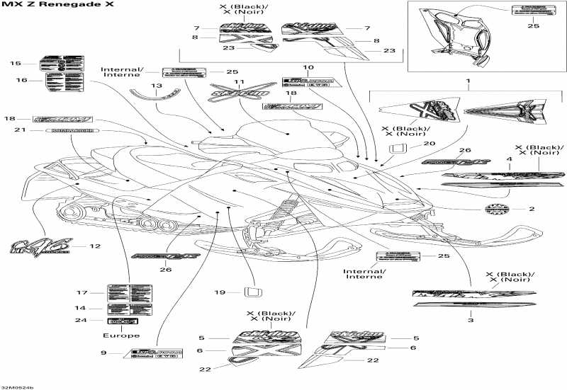 �������� ski-doo MX Z 800 HO Renegade & Renegade X, 2005 ������ - Decals Renegade X