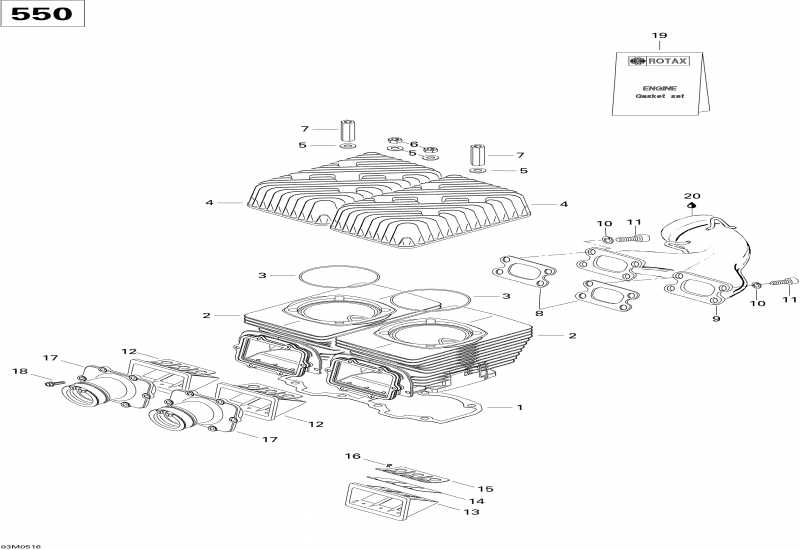  Ski-doo Skandic WT 550F, 2005  - Cylinder, Exhaust Manifold And Reed Valve 550f