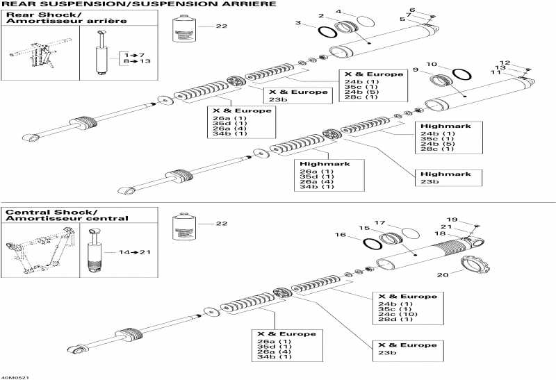 snowmobile Skidoo Summit 1000 SDI, Highmark & Highmark X, 2005  - Take Apart Shock, Rear