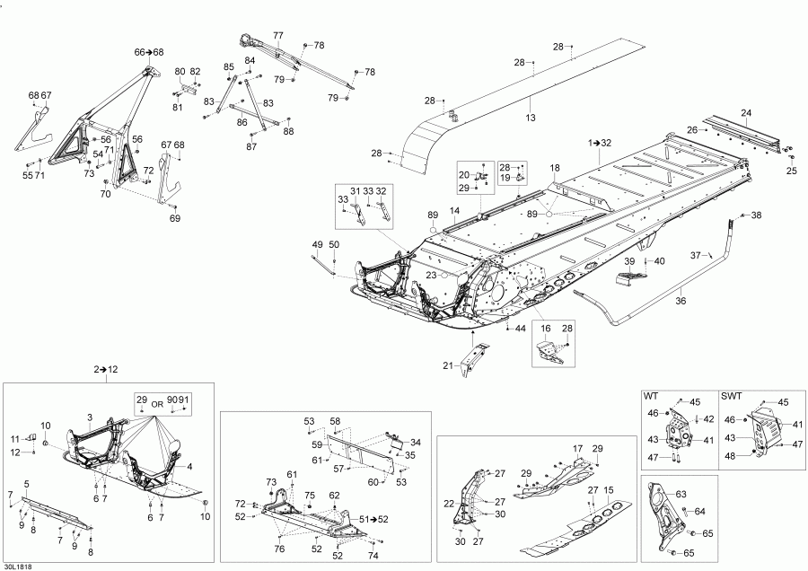 snowmobile ski-doo SKANDIC 600HO E-TEC, 2018 - Frame Skandic 600ho E-tec