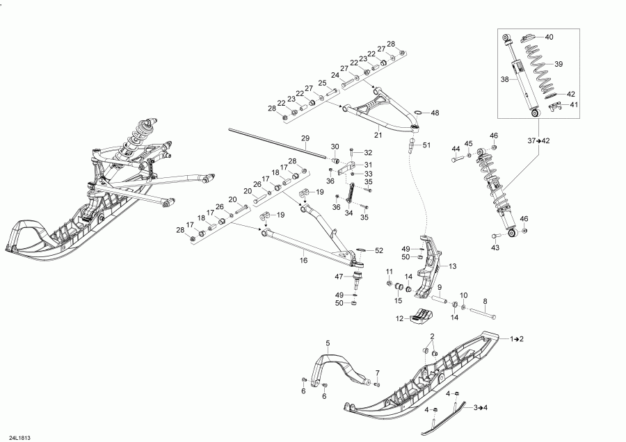 snowmobile Skidoo - Front Suspension And Ski Expedition 1200 4-tec 900 Ace