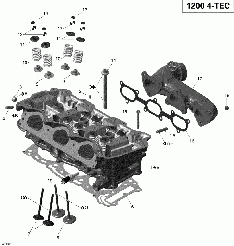 snowmobile Skidoo EXPEDITION LE 1200 XU, 2013  - Cylinder Head And Exhaust Manifold