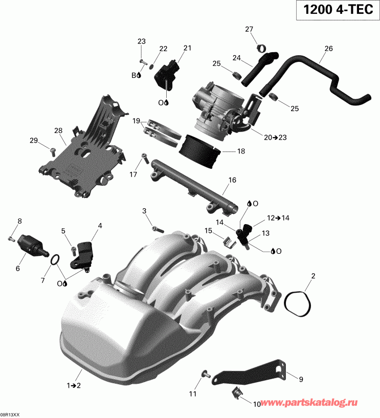 snowmobile SKIDOO EXPEDITION LE 1200 XU, 2013  - Air Intake Manifold And Throttle Body