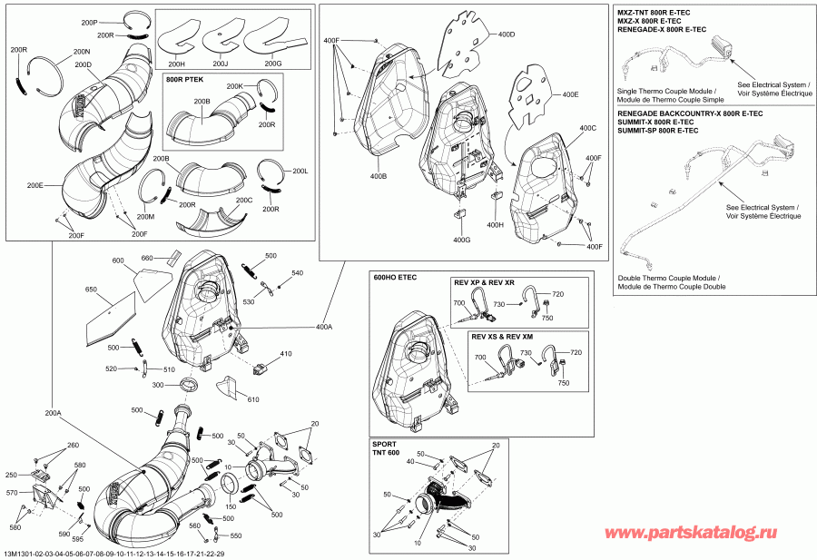 snowmobile   FREERIDE 154R, 800RE XP, 2013 - Exhaust System