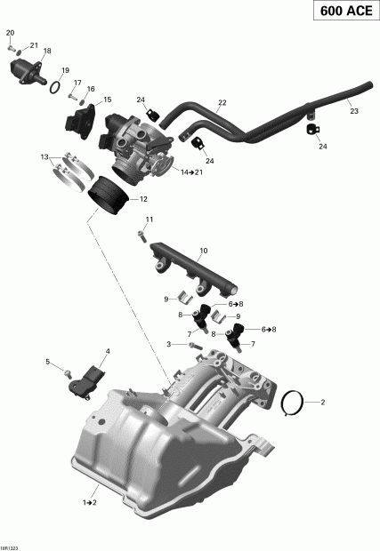 snowmobile SKIDOO GRAND TOURING SPORT 600 ACE (4-TEMPS) XP, 2013  - Air Intake Manifold And Throttle Body