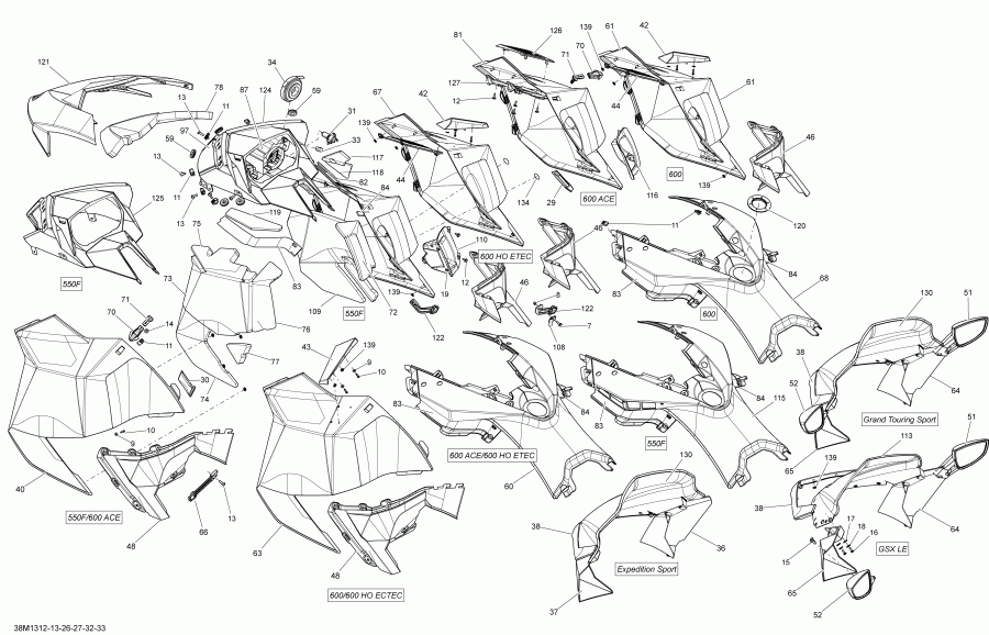 snowmobile Skidoo - Hood, Windshield And Console