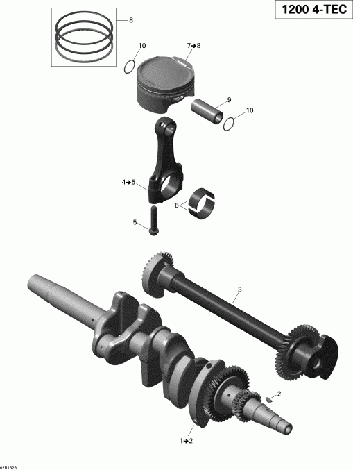  SKIDOO GSX LE & SE 1200 XR, 2013  - Crankshaft, Pistons And Balance Shaft