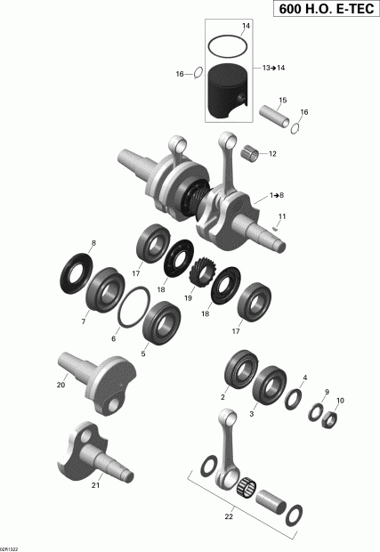 snowmobile Ski-doo GSX SE 600HOE, 2013 - Crankshaft And Pistons