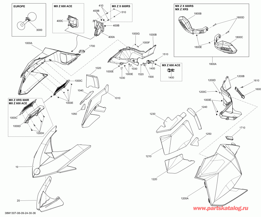  BRP SkiDoo MXZ TNT 600HOE XP, 2013 - Hood