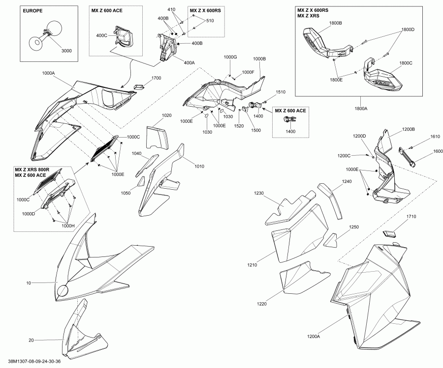  Ski-doo MXZ X 600RS XP, 2013  - Hood