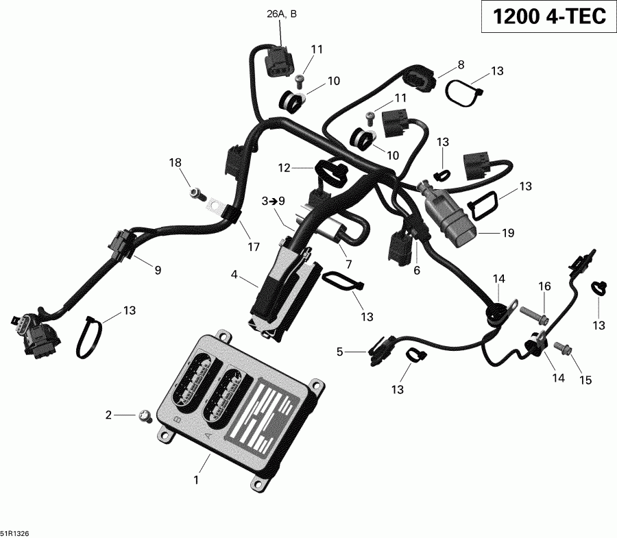 snowmobile  MXZ X & TNT 1200 XR, 2013  - Engine Harness And Electronic Module