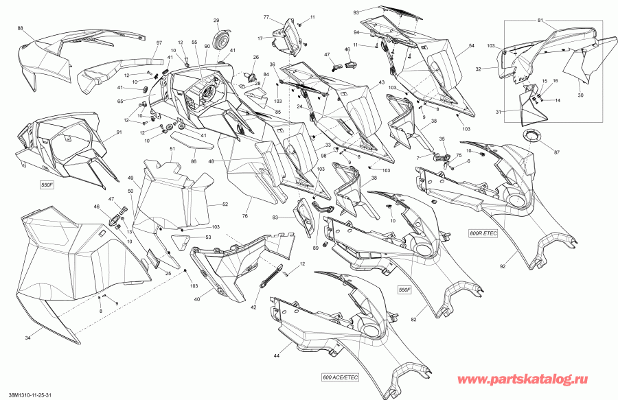 RENEGADE ADRENALINE 600HOE, 2013 - Hood, Windshield And Console