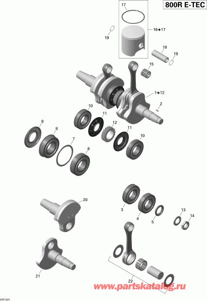 snowmobile BRP  RENEGADE ADRENALINE 800RE XP, 2013 - Crankshaft And Pistons