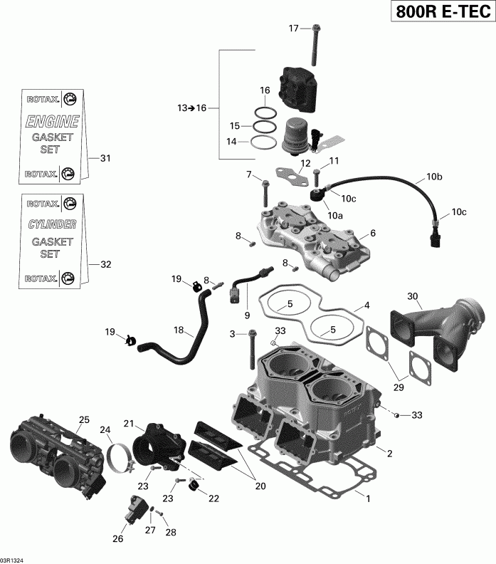 snowmobile Ski-doo RENEGADE ADRENALINE 800RE XP, 2013 - Cylinder And Injection System