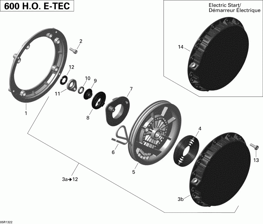 snowmobile   RENEGADE BACK COUNTRY X 600HOE, 2013 - Rewind Starter