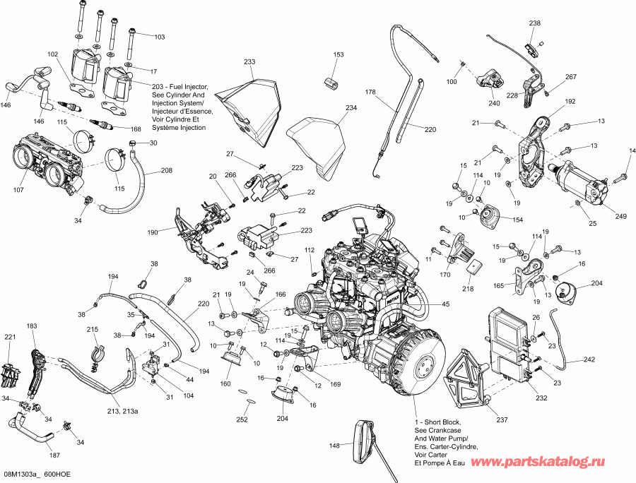 snowmobile ski-doo  RENEGADE X 600HOE, 2013 - Engine And Engine Support 600