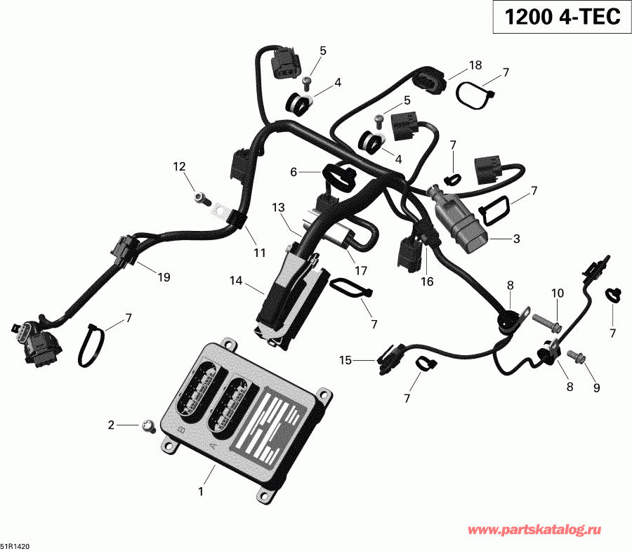 snowmobile Ski Doo  RENEGADE ADRENALINE 1200 4TEC XR, 2014 - Engine Harness And Electronic Module