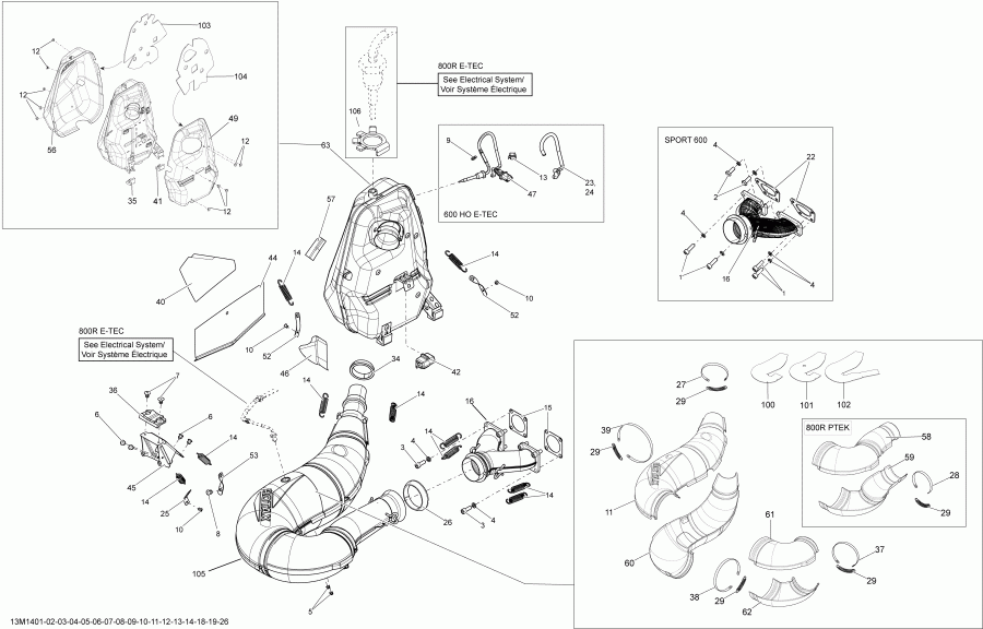  RENEGADE BACKCOUNTRY X 600HOE XS, 2014 - Exhaust System 600hoetec