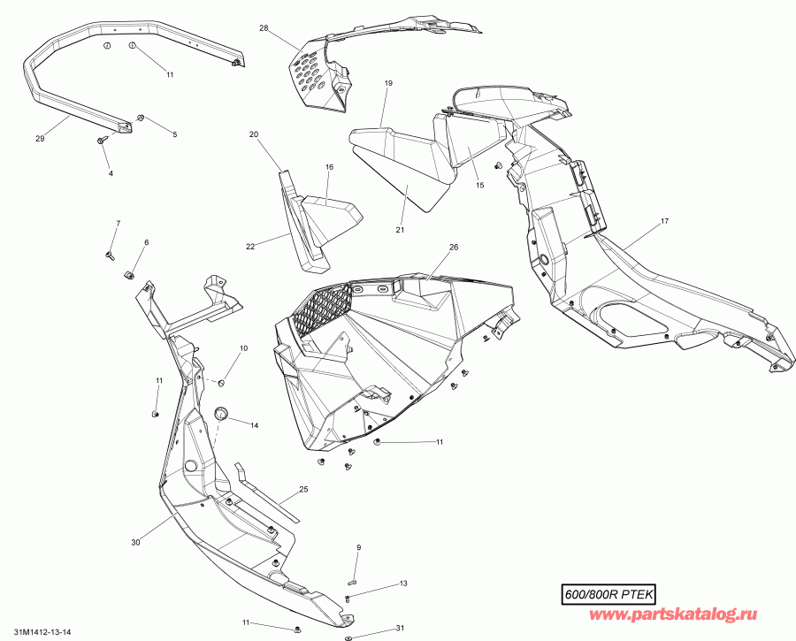 snowmobile Skidoo SUMMIT SPORT 600 XP 146, 2014 - Bottom Pan