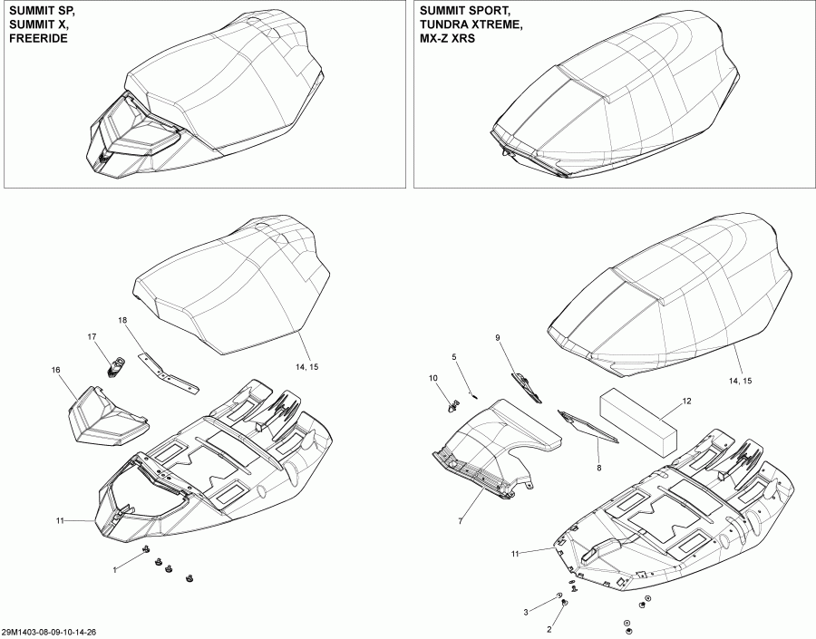 Ski Doo SUMMIT X 800RE XM 154, 2014  - Seat